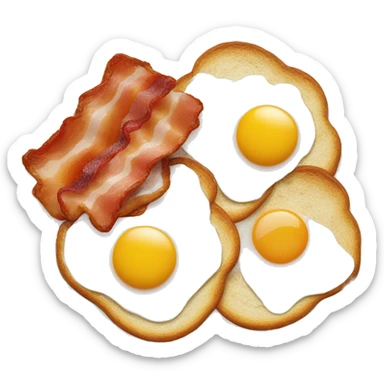 “Two fried eggs, crispy bacon, and buttered toast on a plate.” sticker
