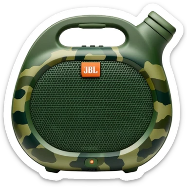 Simple JBL Clip 4 speaker with forest green camouflage pattern, light and dark green spots, iOS emoji style sticker