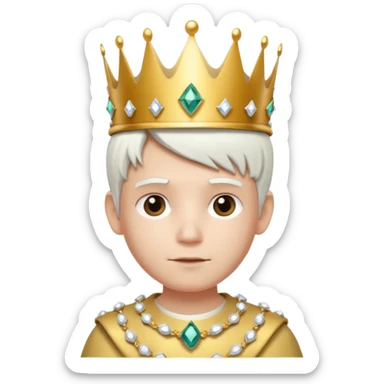 Royal latin Kid boy with wery fancy 3d crown head 3d style only face half rotate head white hair 3d face in rotate sticker