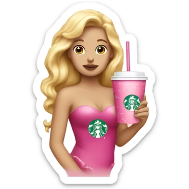 blonde mermaid drinking pink starbucks wearing a pink bow sticker