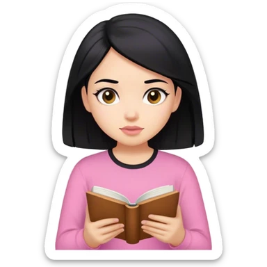Chica de pelo negro con camisa rosada leyendo un libro sticker