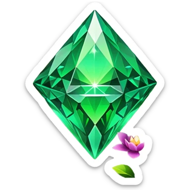 green crystals diamond with runes in forest and flowers sticker