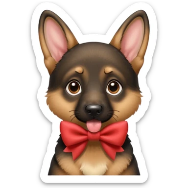 German shepherd puppy with the tonge out, with a bow in the neck, like a gift.  sticker