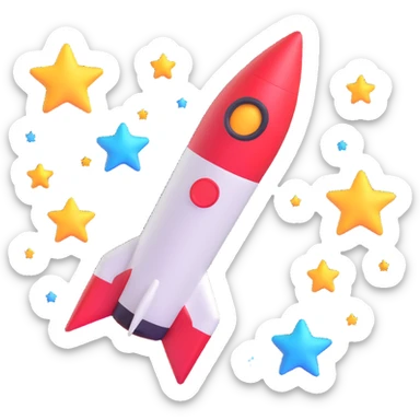 Elon Musk emoji with rocket and stars, cheerful expression sticker