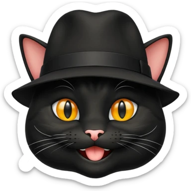 chat de couleur noir portant un chapeau avec un grand sourire sticker