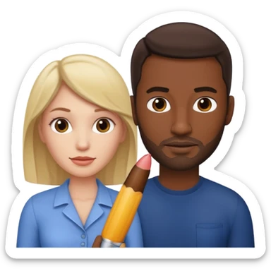 A white woman next to a dark man holding his penis sticker
