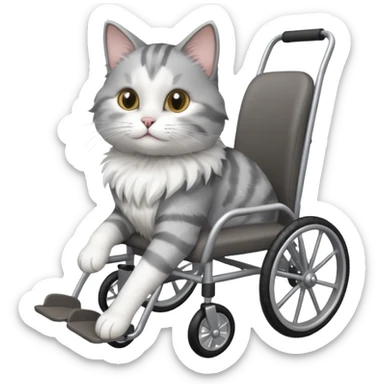 grey and white cat in a cat mobility wheelchair sticker