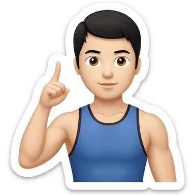 mach mir einen fitness trainer mit schwarzen haaren der seinen finger nach oben zeigt als hätte er eine idee sticker