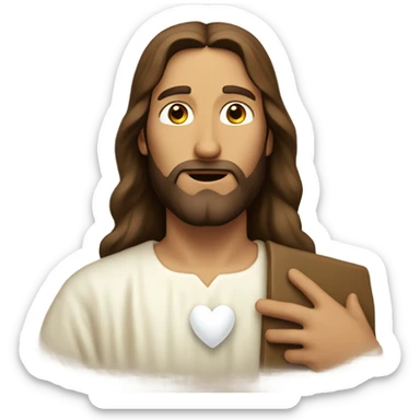 Jesus holding a white heart  sticker