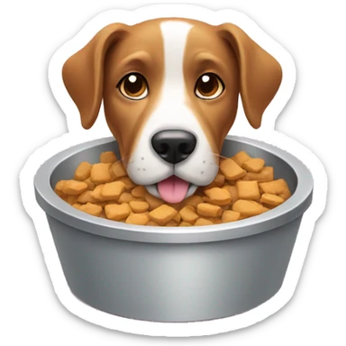 dog with treats in dog bowl sticker