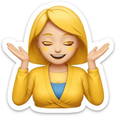 smiling face with closed eyes and shrug gesture, expressing don't worry about it sticker