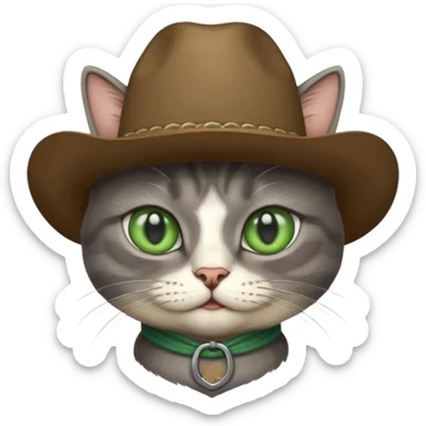 cowboy gray cat with white chin and green eyes sticker