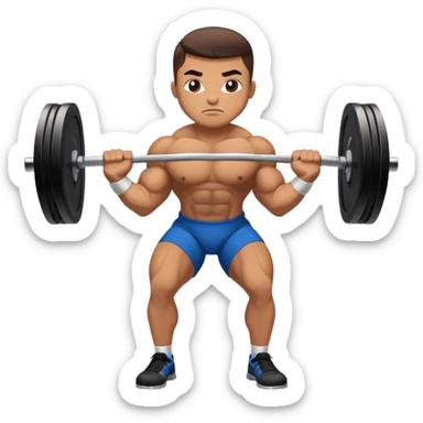Powerlifter lifting a heavy barbell in a dramatic display of strength, muscles flexing under the pressure. The focus is on the lifter's intense effort and the heavy weights on each side. The background features a gym with weights and equipment, emphasizing the raw power of the sport.  sticker