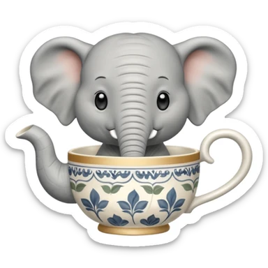 elephant with tea cup sticker