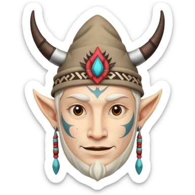 Man white skin with horned hat — tribal tattoos, smirk. sticker