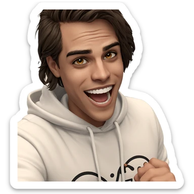 smiling boy in white hoodie sticker