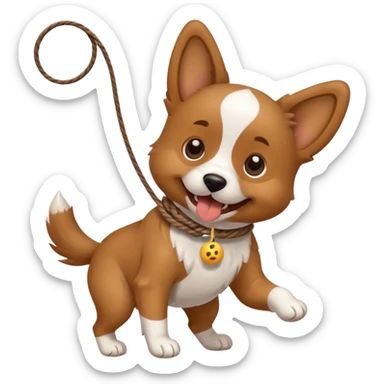 dog playing with a string toy sticker