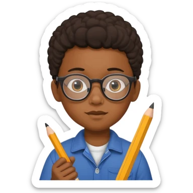 black boy kid with glasses → holding a pencil sticker