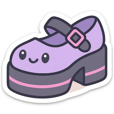 Make the shoes pastel purple with black and pink accents, kawaii style, no socks, no hearts, transparent background sticker