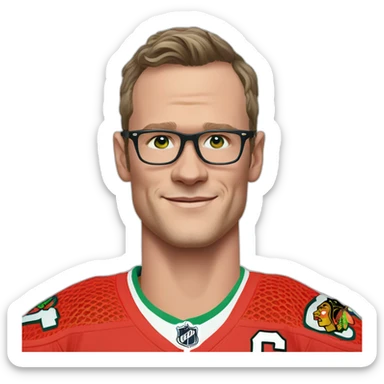 Jonathan Toews wearing glasses and rainbow clothes sticker