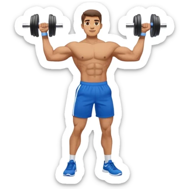 man with blue shorts doing side-lateral raise (T pose) with light dumbbells sticker
