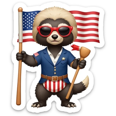friendly anthropomorphised honey badger in USA Independence Day outfit, wearing sunglasses, holding a club, ready stance sticker