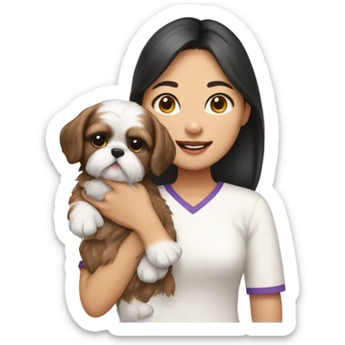 asian girl holding shih tzu puppy sticker
