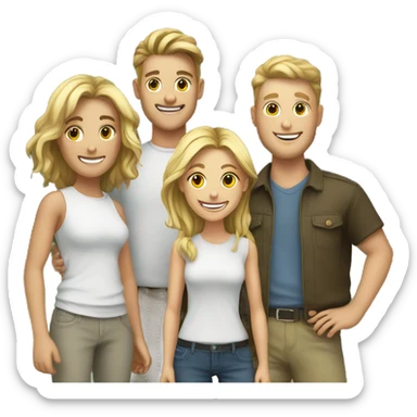 6 smiling white friends outdoors together, 2 male, 4 female sticker