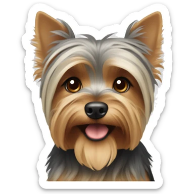 Yorkshire Terrier, beige-gray with brown eyes and rubber bands on his head  sticker