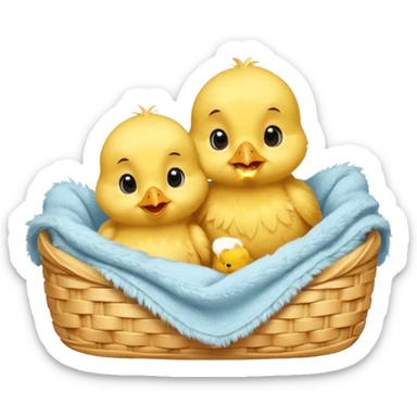 Two baby chicks cuddling in bed sticker