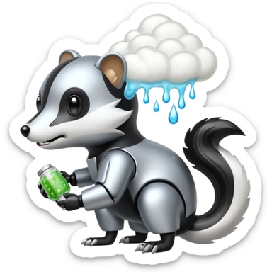 robo skunk with bacteria and fart cloud in samsung emoji style sticker