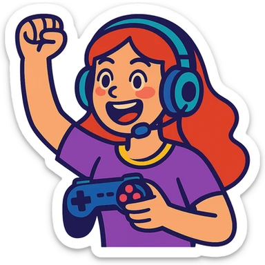 excited gamer girl in headphones sticker