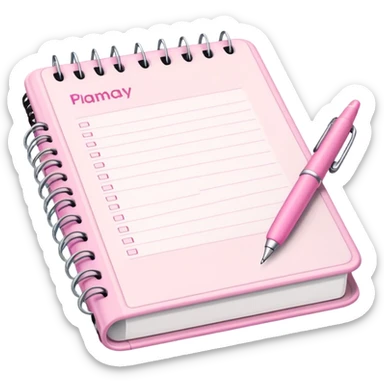 Light Pink Planner open notebook with pink pen sticker