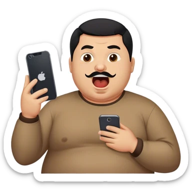 chubby ugly turkish guy with undercut and black hair looking at his phone with open mouth sticker