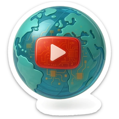 globe with YouTube play button, glossy circuit style sticker