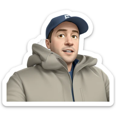 man in car with hat sticker