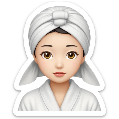 girl aesthetic emoji, asian beautiful make up white Bathrobe + towel Headscarf sticker