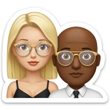 Sexy blonde girl in gold glasses and a dark and slightly bald man spend time together. sticker