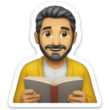 Armenian men with the yellow clothes reading book and looking at camera and smiling  sticker