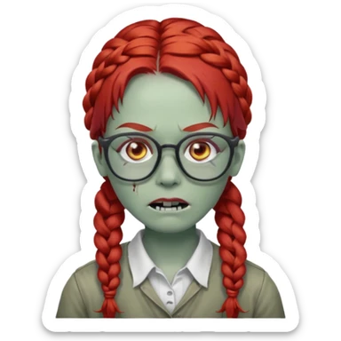 zombie with braided red hair and glassess sticker