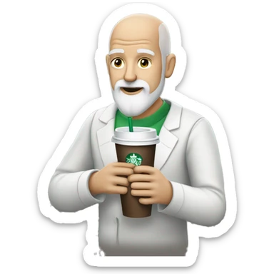 White Bald grey bearded man drinking Starbucks sticker