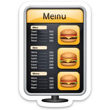 digital menu board with menu of restaurant items not emoticons sticker