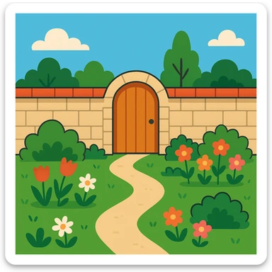 flat toon style walled garden, simple and colorful sticker