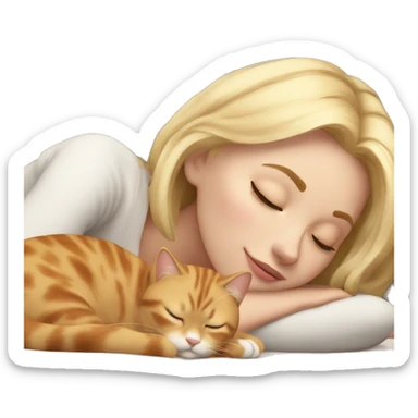 sleeping girl blonde hair laying next to Calico cat sticker