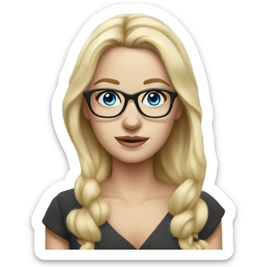 Pretty Caucasian blonde woman with glasses in a dress, hyper realistic with blue eyes  sticker