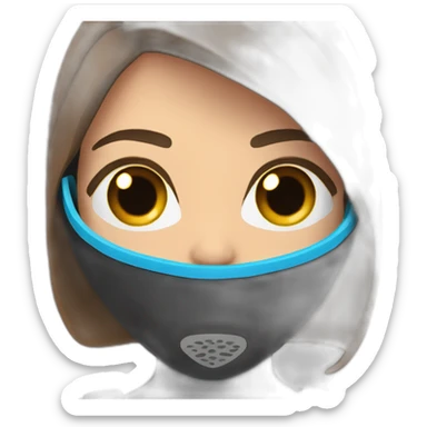 a woman with a black scubadiver suit. pink dive mask, with blues eyes inside the dive mask. brown largue and straight hair sticker