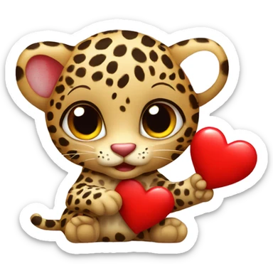 Baby leopard holding a red heart  sticker