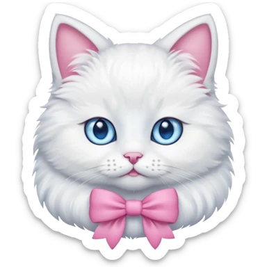 A white cat wearing a pink bow sticker