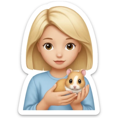 A pretty blond girl holding a hamster sticker