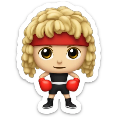 A grand slim boxer, with longer blond hair with black boxing gloves and red helmet on his head sticker